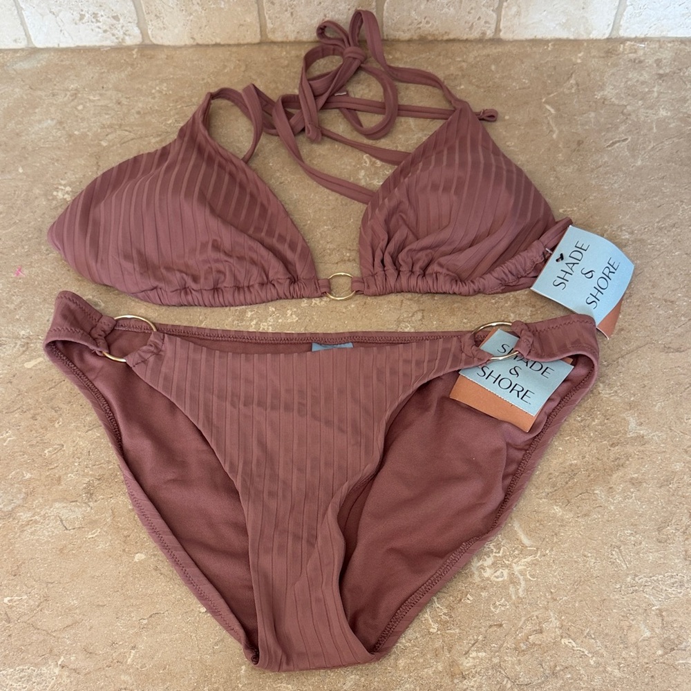 Shade & Shore Ribbed Mauve Bikini Set